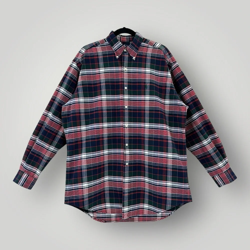 Ralph Lauren Plaid Shirt Mens‎ Medium Green Heavy Cotton Preppy Y2K Polo